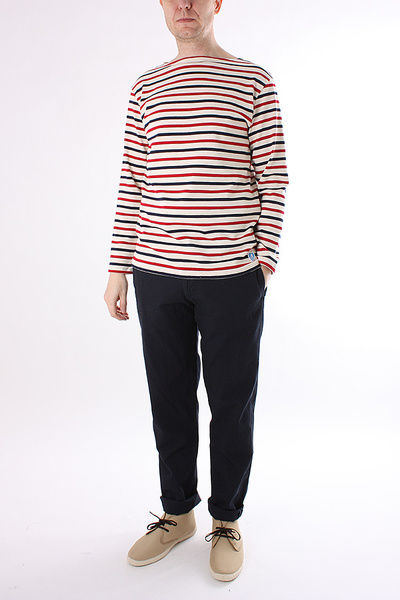 ORCIVAL - L/S STRIPED TEE ECRU/BLEU FRANCE