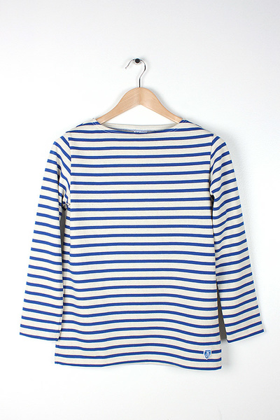 ORCIVAL - L/S STRIPED TEE ECRU/BLEU FRANCE
