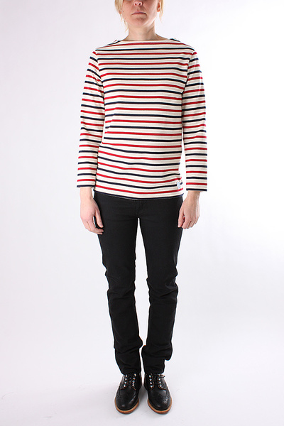ORCIVAL - L/S STRIPED TEE ECRU/BLEU FRANCE